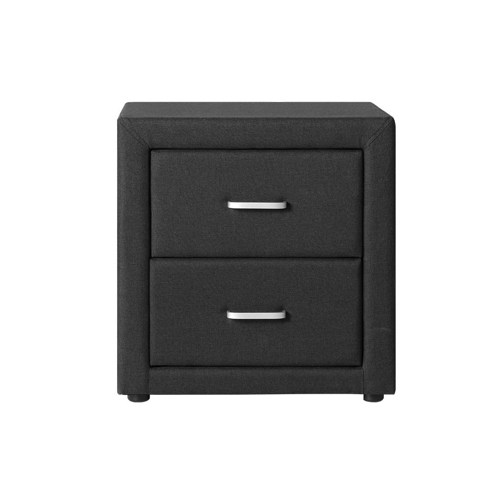 Kildonan Fabric Bedside Tables with 2 Drawers - Charcoal