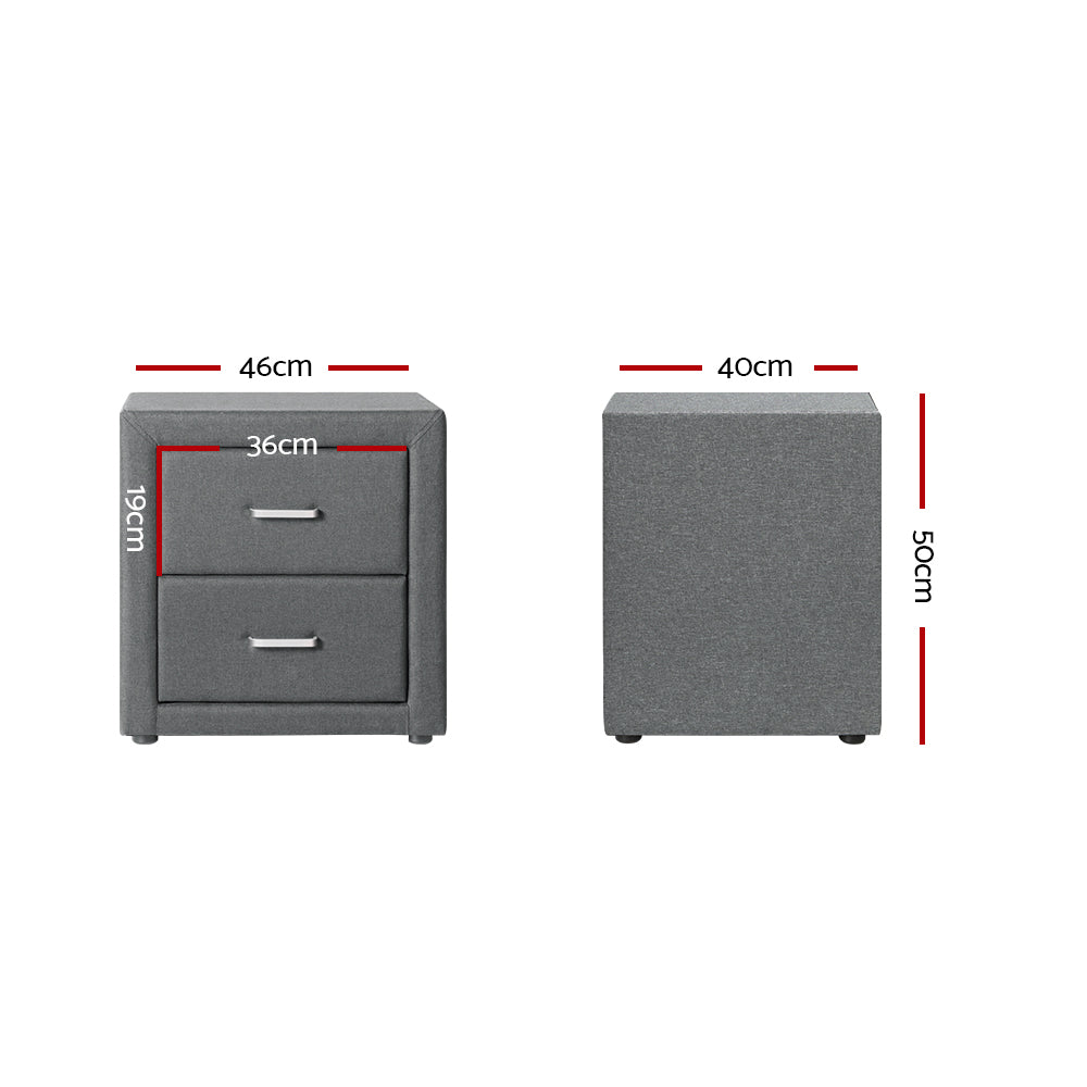 Kildonan Fabric Bedside Tables with 2 Drawers - Grey