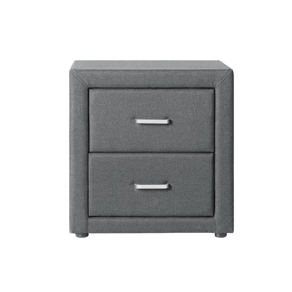 Kildonan Fabric Bedside Tables with 2 Drawers - Grey
