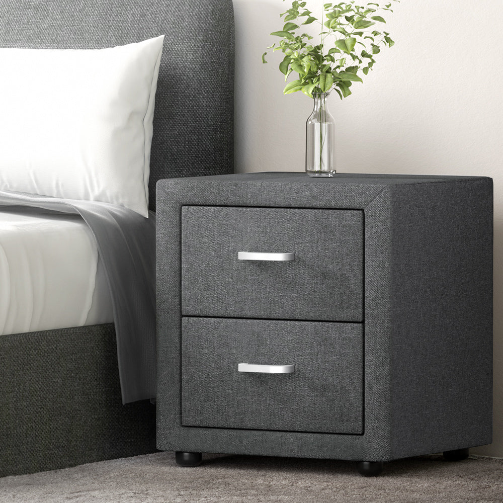 Kildonan Fabric Bedside Tables with 2 Drawers - Grey