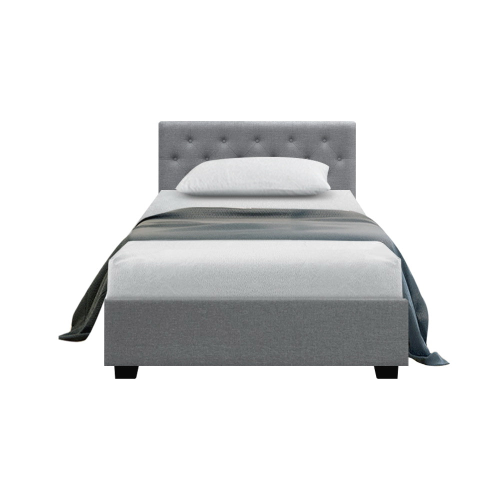 Madison Bed Frame Fabric Gas Lift Storage - Grey King Single