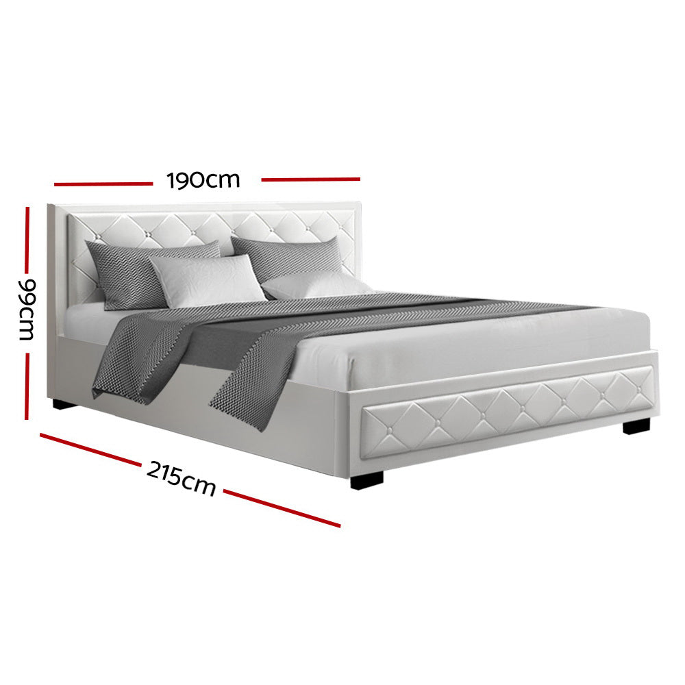 Savannah Bed Frame Gas Lift Base With Storage Fabric - White King