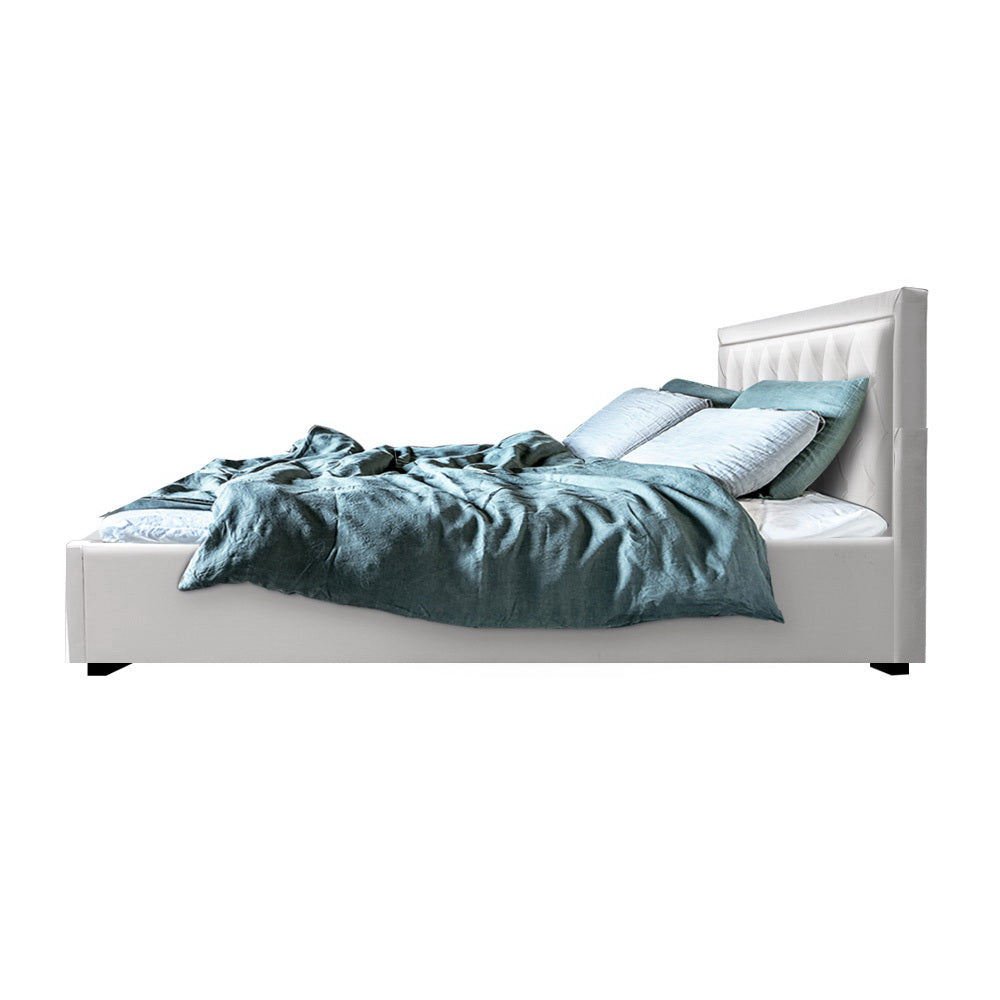 Savannah Bed Frame Gas Lift Base With Storage Fabric - White King