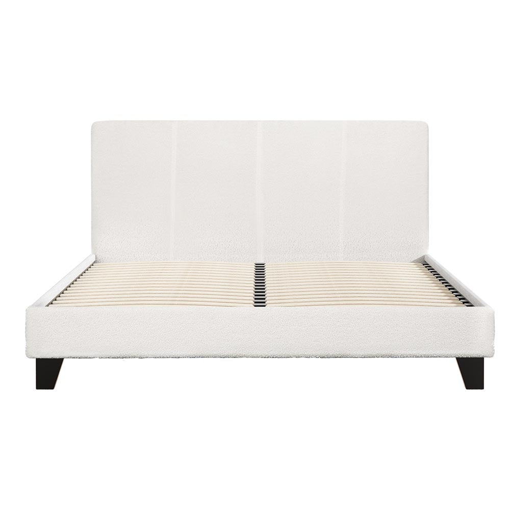 Sean Bed Frame Boucle Fabric Base Platform Wooden - White Double