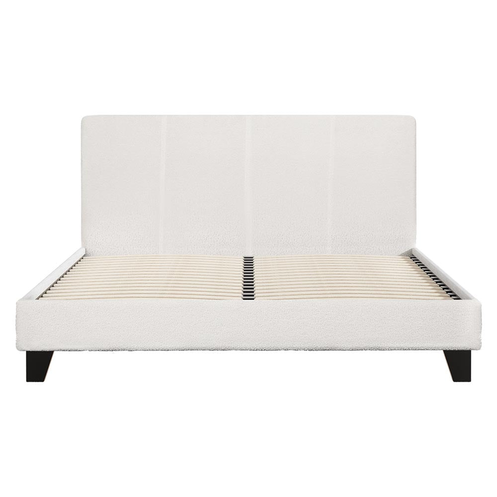 Sean Bed Frame Boucle Fabric Base Platform Wooden - White Queen