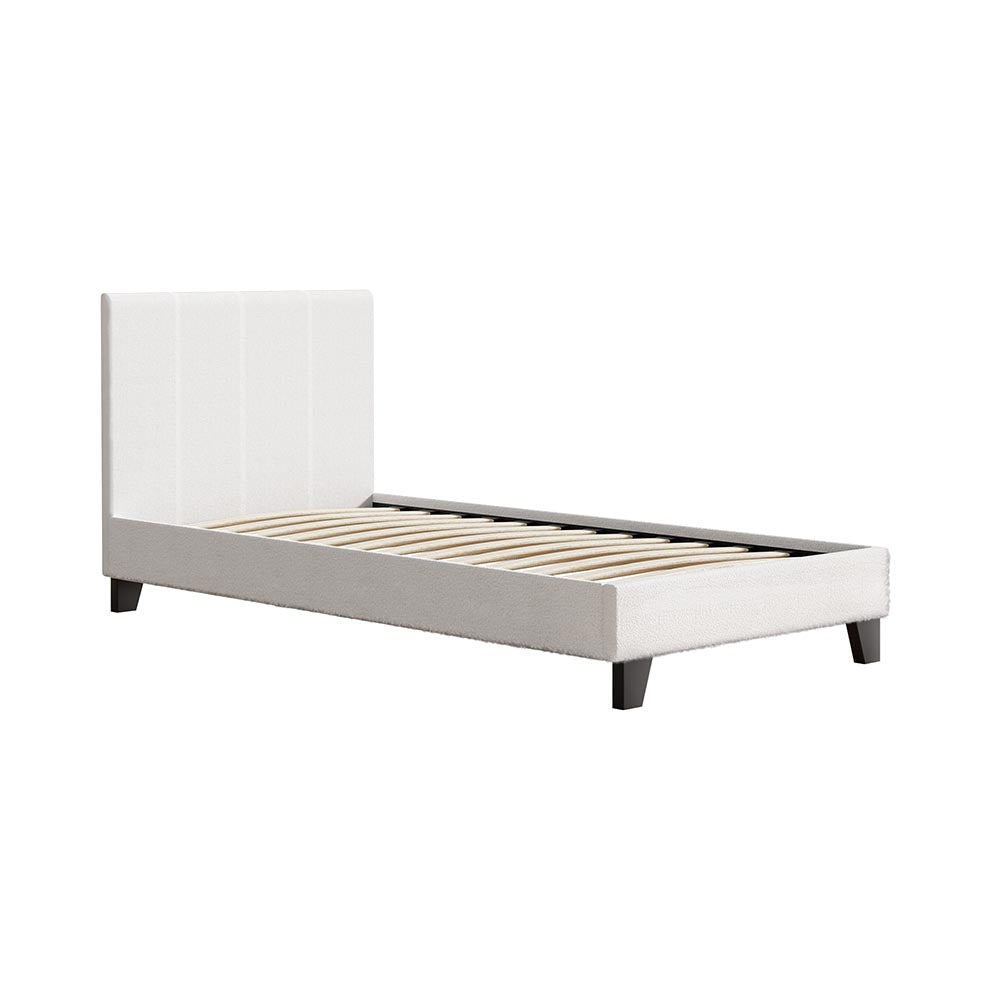 Sean Bed Frame Boucle Fabric Base Platform Wooden - White Single