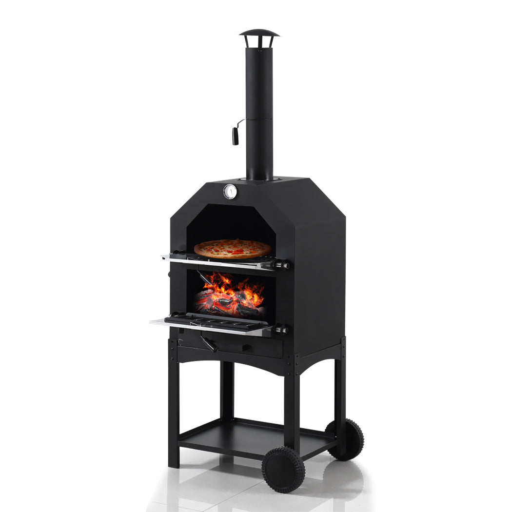 3 in 1 Charcoal BBQ Grill Steel Pizza Oven Smoker Outdoor Portable Barbecue Camp