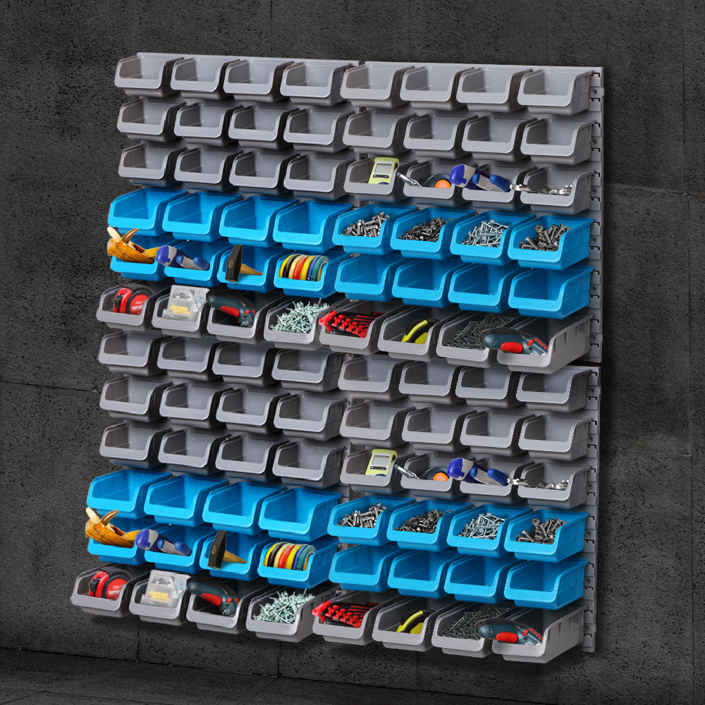 96 Storage Bin Rack Wall-Mounted Tool Parts Garage Shelving Organiser ...