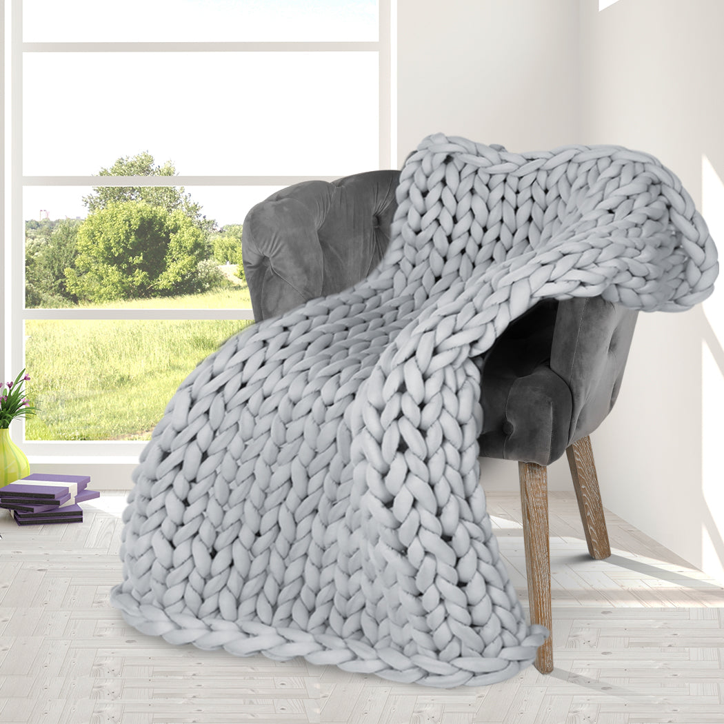 Whimsy Weighted Soft Blanket Knitted Chunky Bulky Knit 3KG - Grey