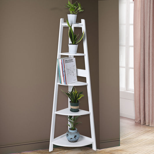 5 Tier Corner Shelf Wooden Storage Home Display Rack Plant Stand - White
