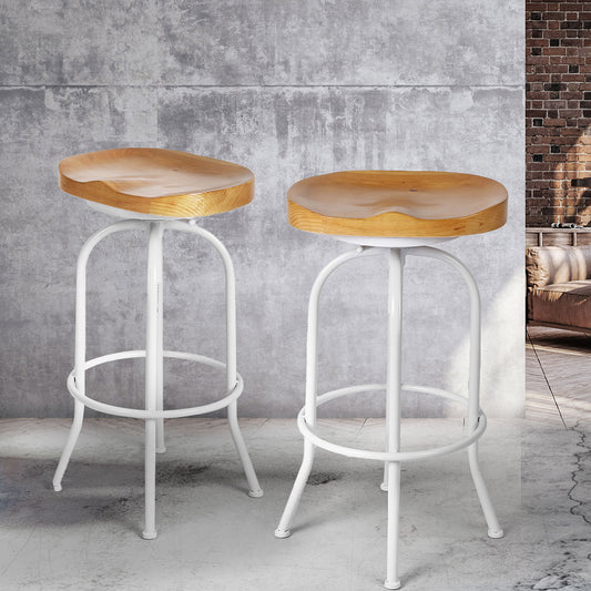 90cm Avignon Industrial Bar Stools Kitchen Stool Wooden Barstools Swivel Chair - White