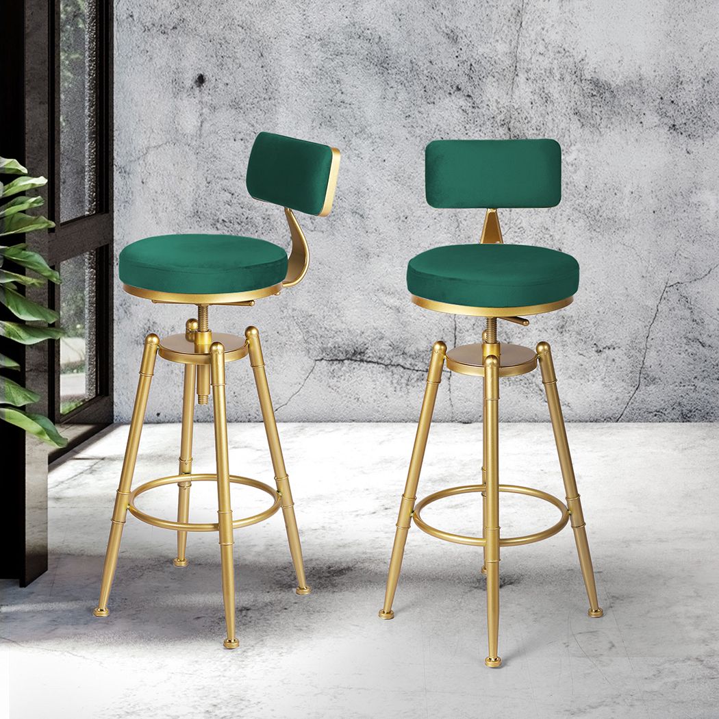 87cm Odesa Bar Stools Kitchen Stool Chair Swivel Barstools Velvet Padded Seat - Green