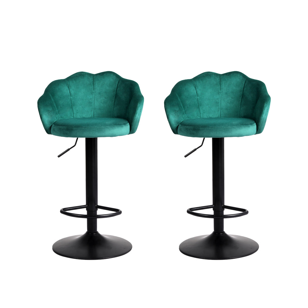 Set of 2 Mesa Bar Stools Kitchen Gas Lift Stool Chair Swivel Barstools Velvet - Green
