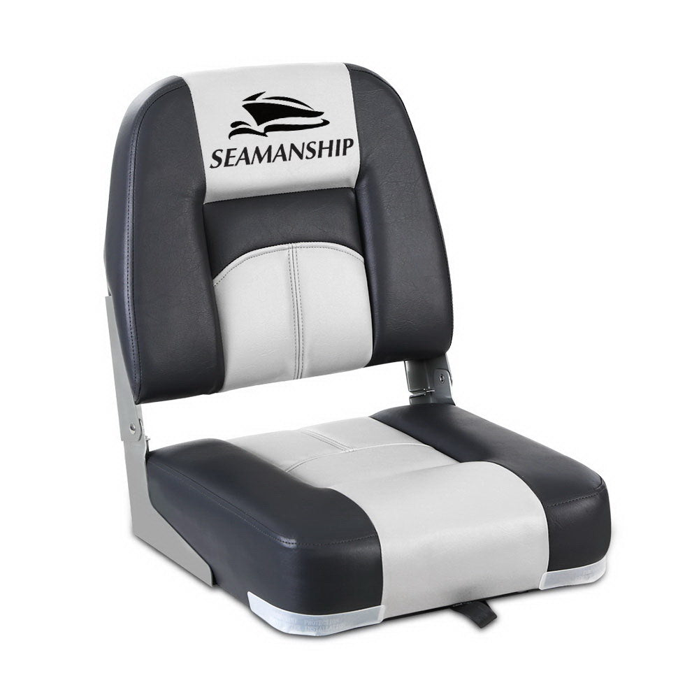 Set of 2 Folding Boat Seats Marine Seat Swivel Low Back 10cm Padding Grey