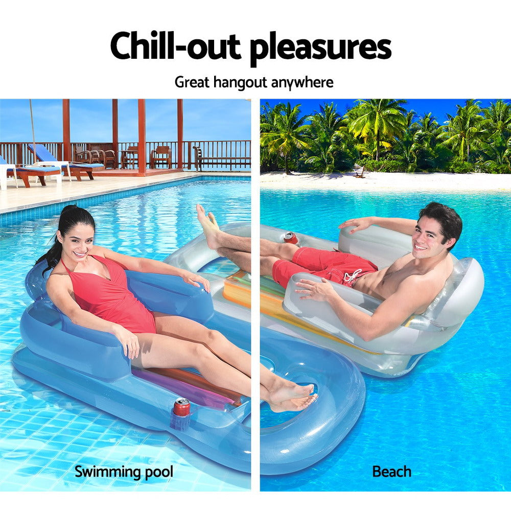 Factory Buys Pool Float Inflatable Lounge Seat Pillow Bed Cup Holder