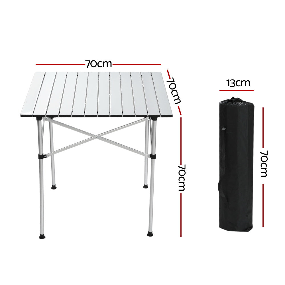 Folding Camping Table 70cm Roll Up Outdoor Picnic BBQ Aluminium Desk