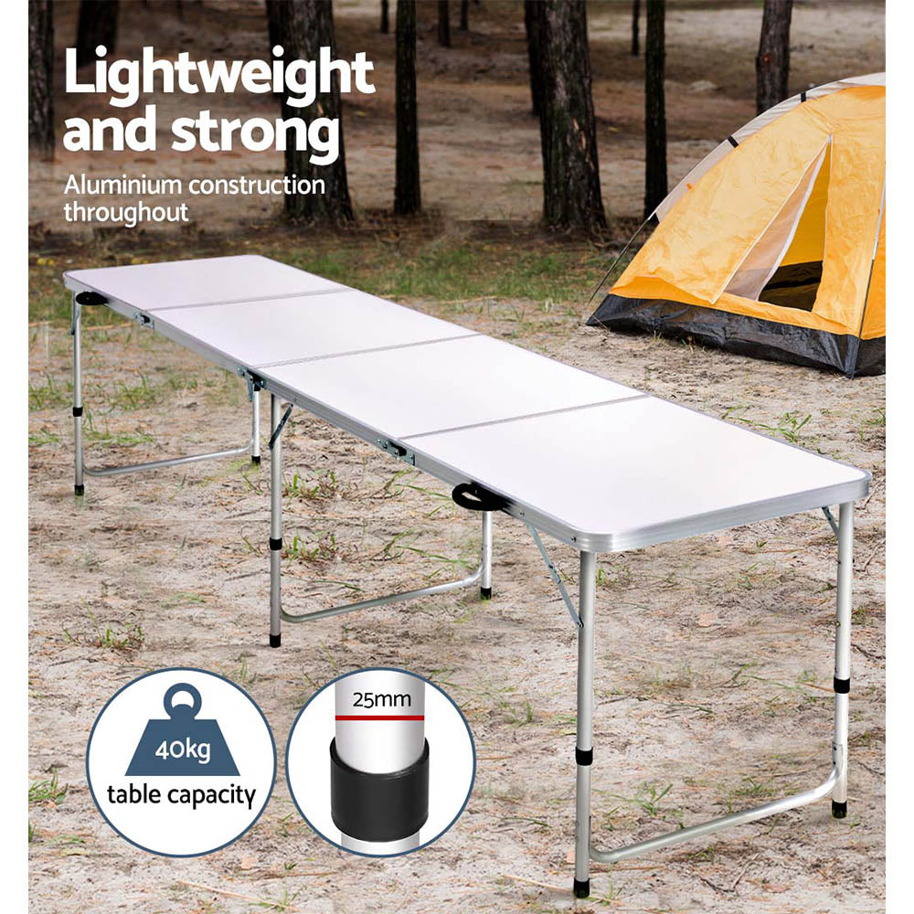 Folding Camping Table 240cm Portable Outdoor Picnic BBQ Aluminium Desk