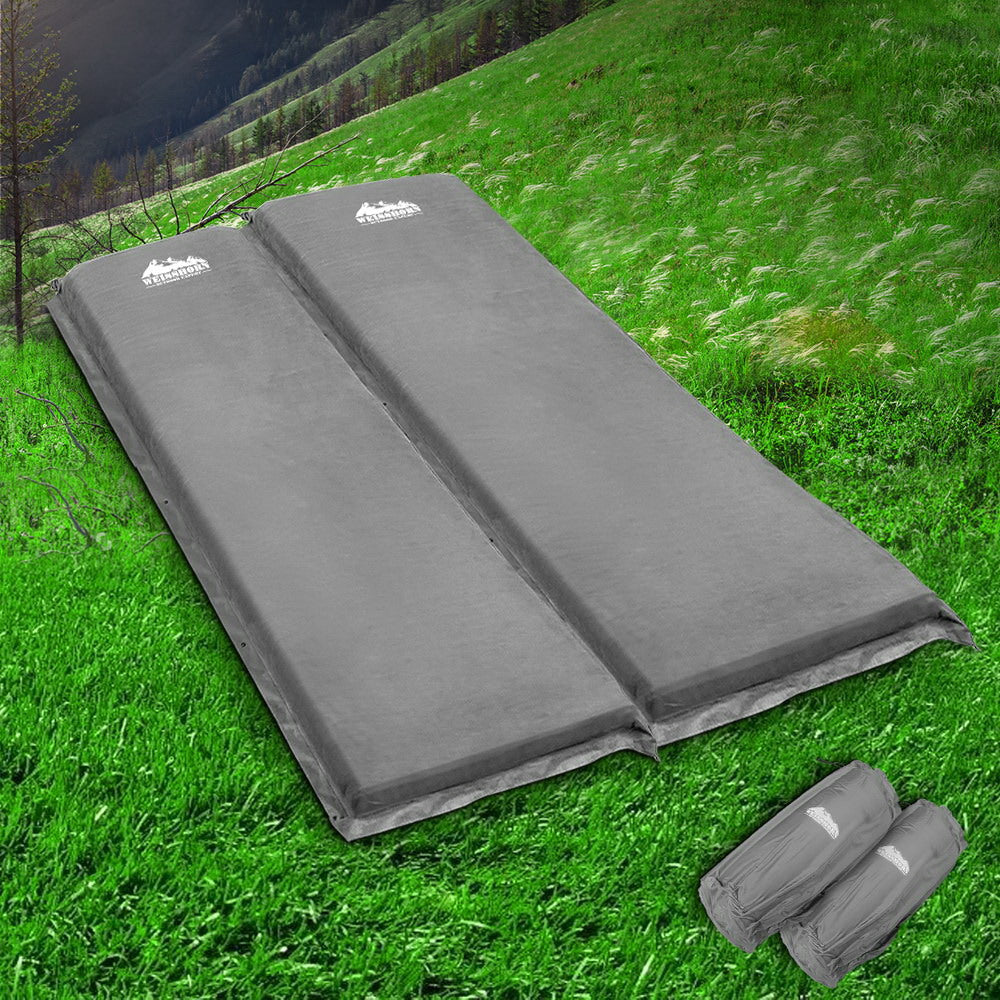Self-Inflating Mattress Camping Sleeping Mat Air Bed Double Set Grey
