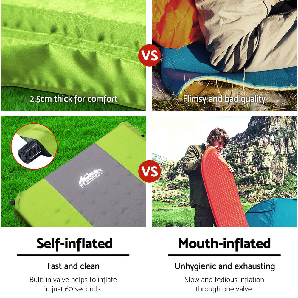 Self Inflating Mattress Camping Sleeping Mat Air Bed Pad - Green Single