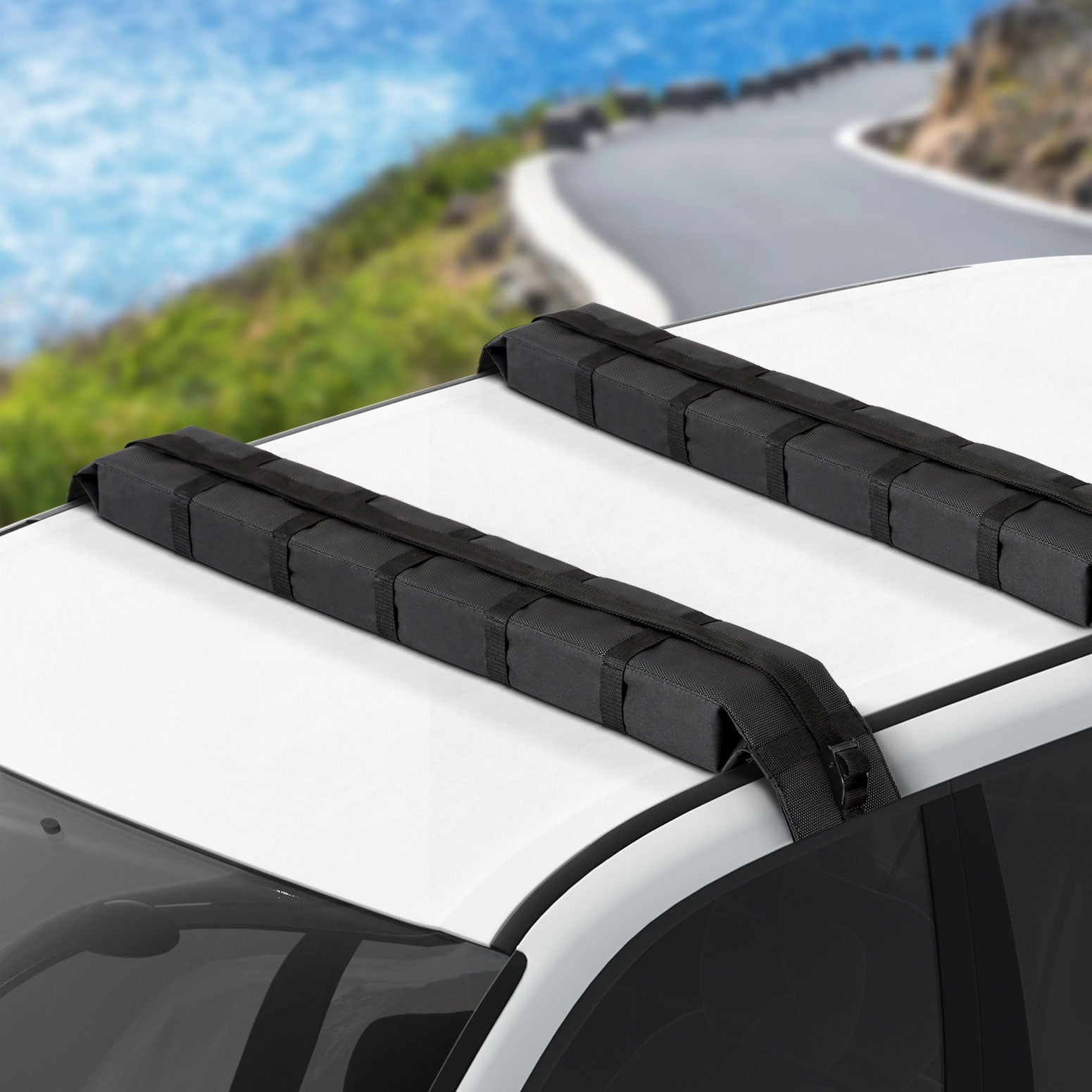 Universal Soft Car Roof Rack 116cm Luggage Carrier Adjustable Strap Bl ...