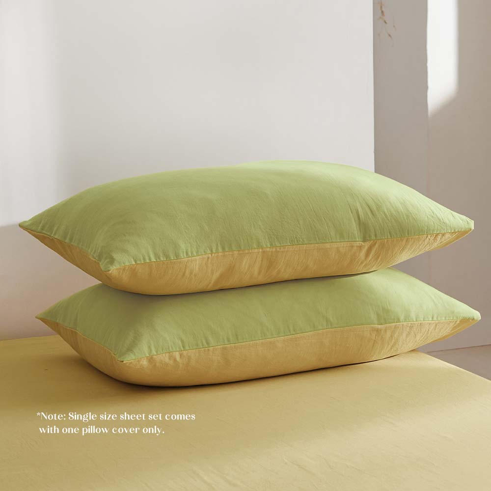 DOUBLE Washed Cotton Quilt - Set Yellow Lime