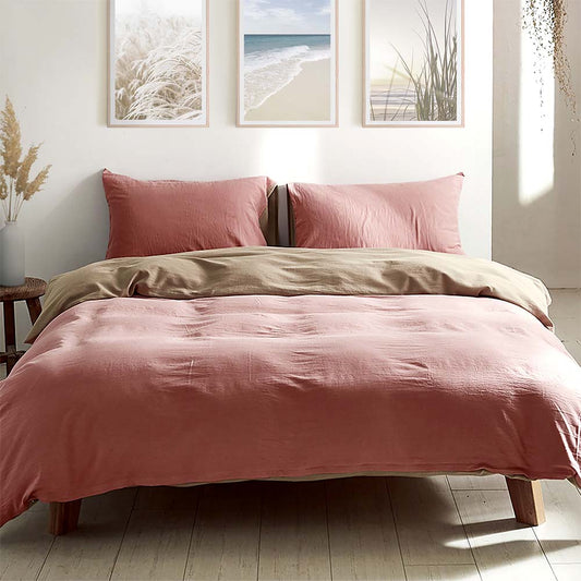 SINGLE 3-Piece Washed Cotton Quilt Set - Pink