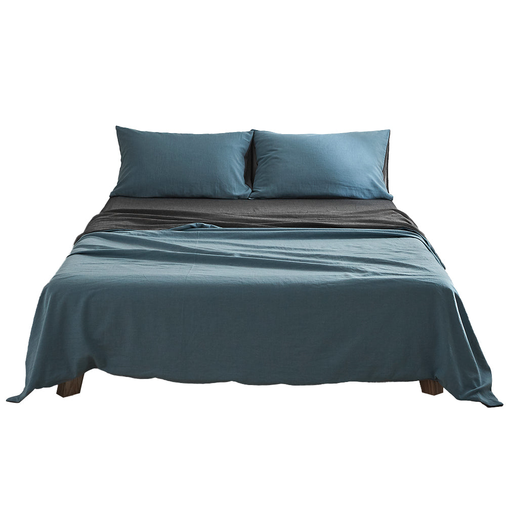 Double Cosy Club Cotton Bed Sheets Set Blue Grey Cover