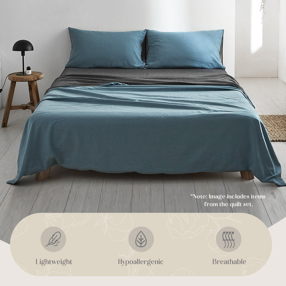 Double Cosy Club Cotton Bed Sheets Set Blue Grey Cover