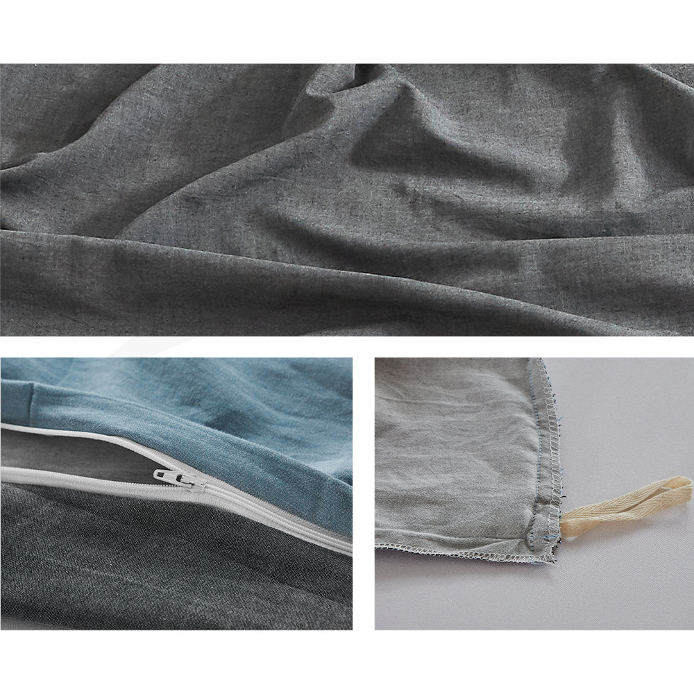Double Cosy Club Cotton Bed Sheets Set Blue Grey Cover