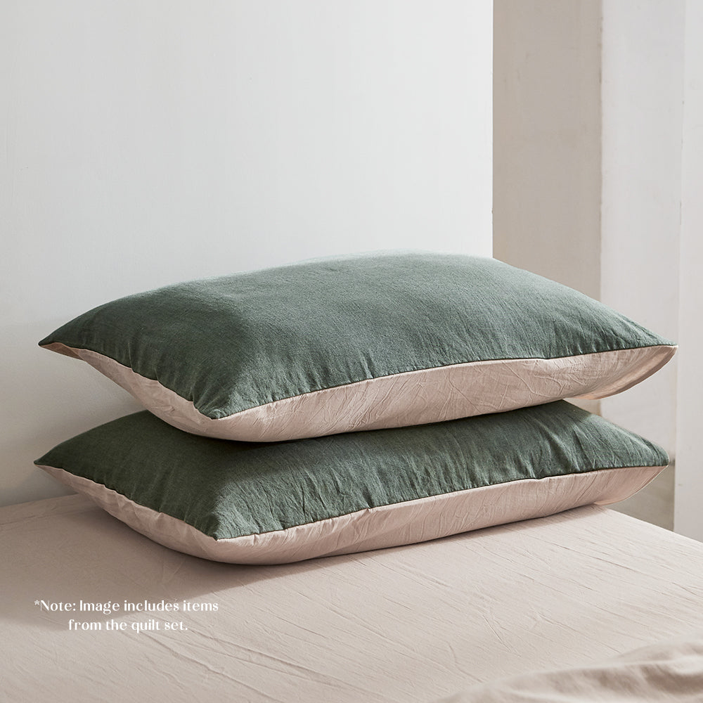 Double Cosy Club Cotton Bed Sheets Set Green Beige Cover