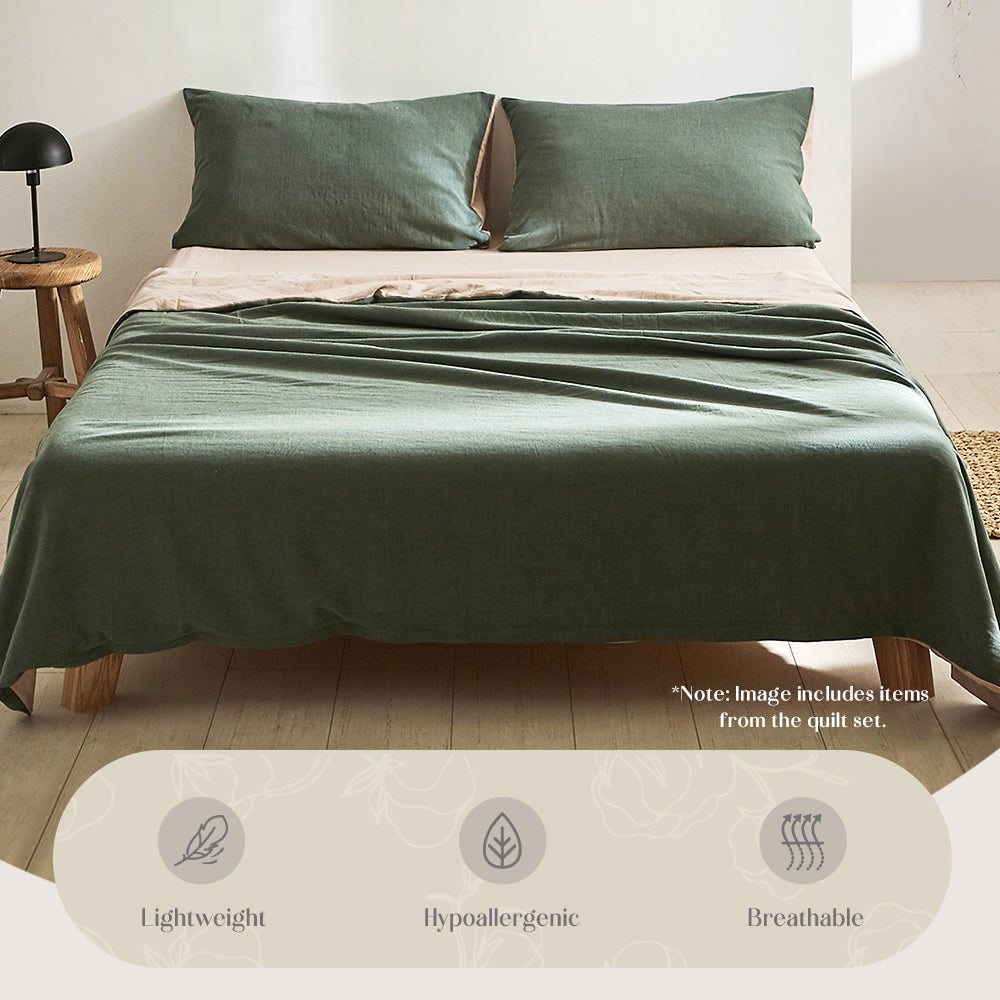 Double Cosy Club Cotton Bed Sheets Set Green Beige Cover