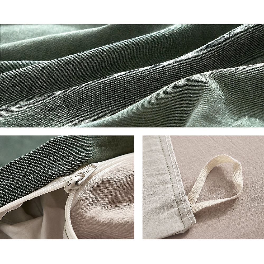 Double Cosy Club Cotton Bed Sheets Set Green Beige Cover