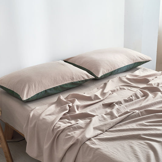 DOUBLE Sheet Set Cotton Sheets - Green & Beige