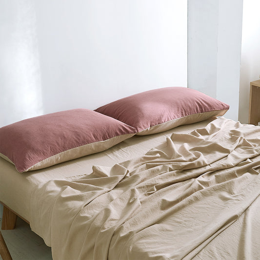 Double Cosy Club Cotton Bed Sheets Set Red Beige Cover