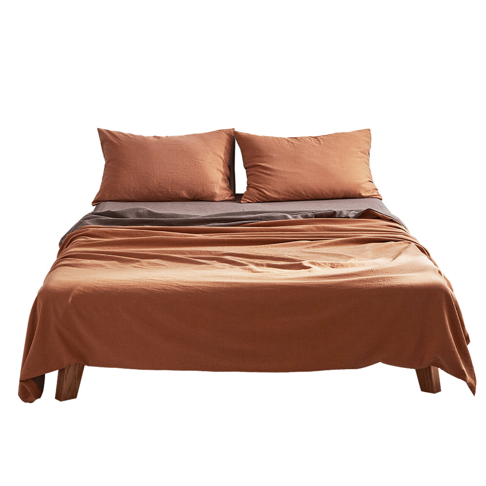 SINGLE Sheet Set Cotton Sheets - Orange & Brown