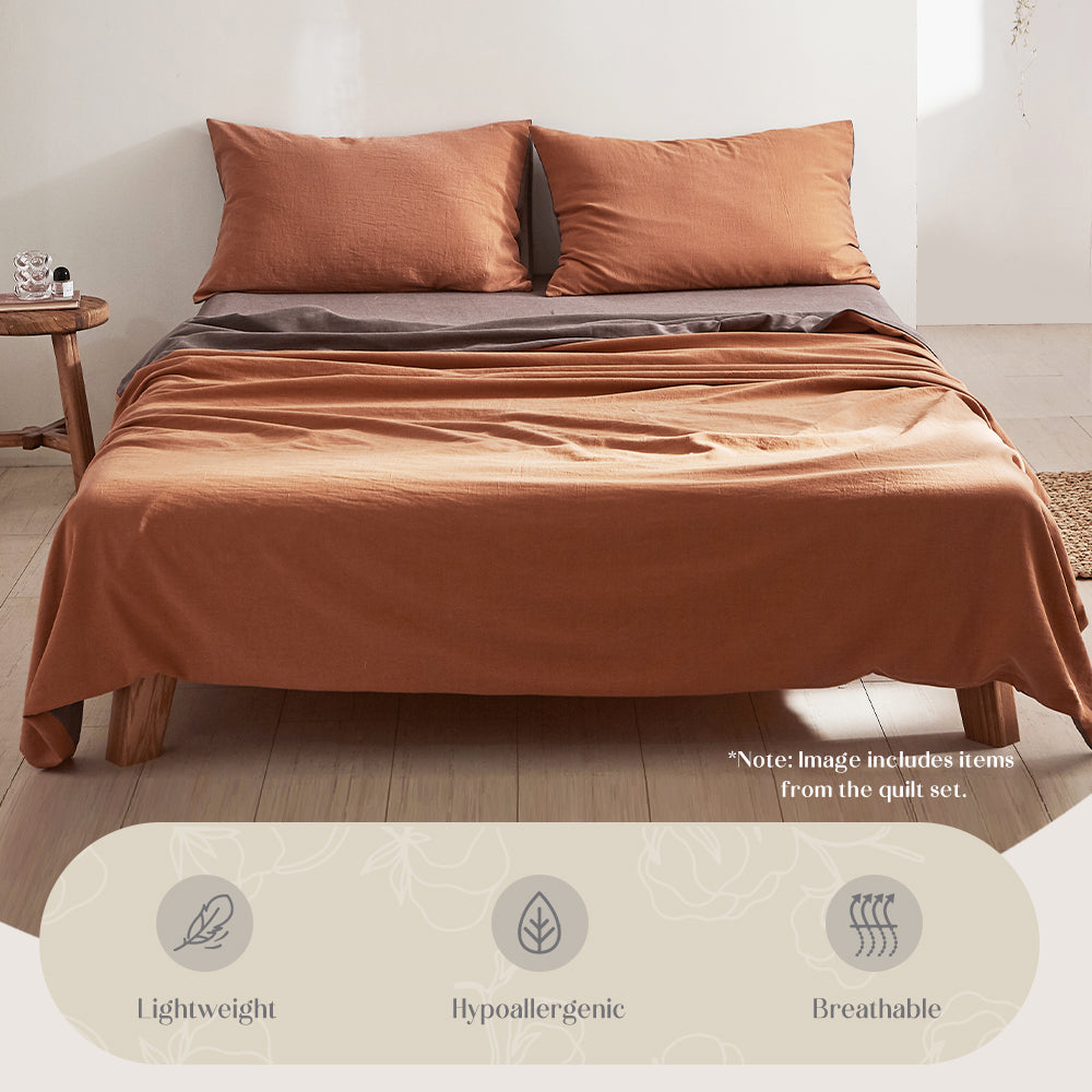 Single Cosy Club Cotton Bed Sheets Set Orange Brown Cover