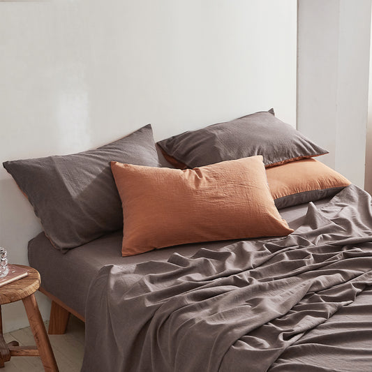 Single Cosy Club Cotton Bed Sheets Set Orange Brown Cover