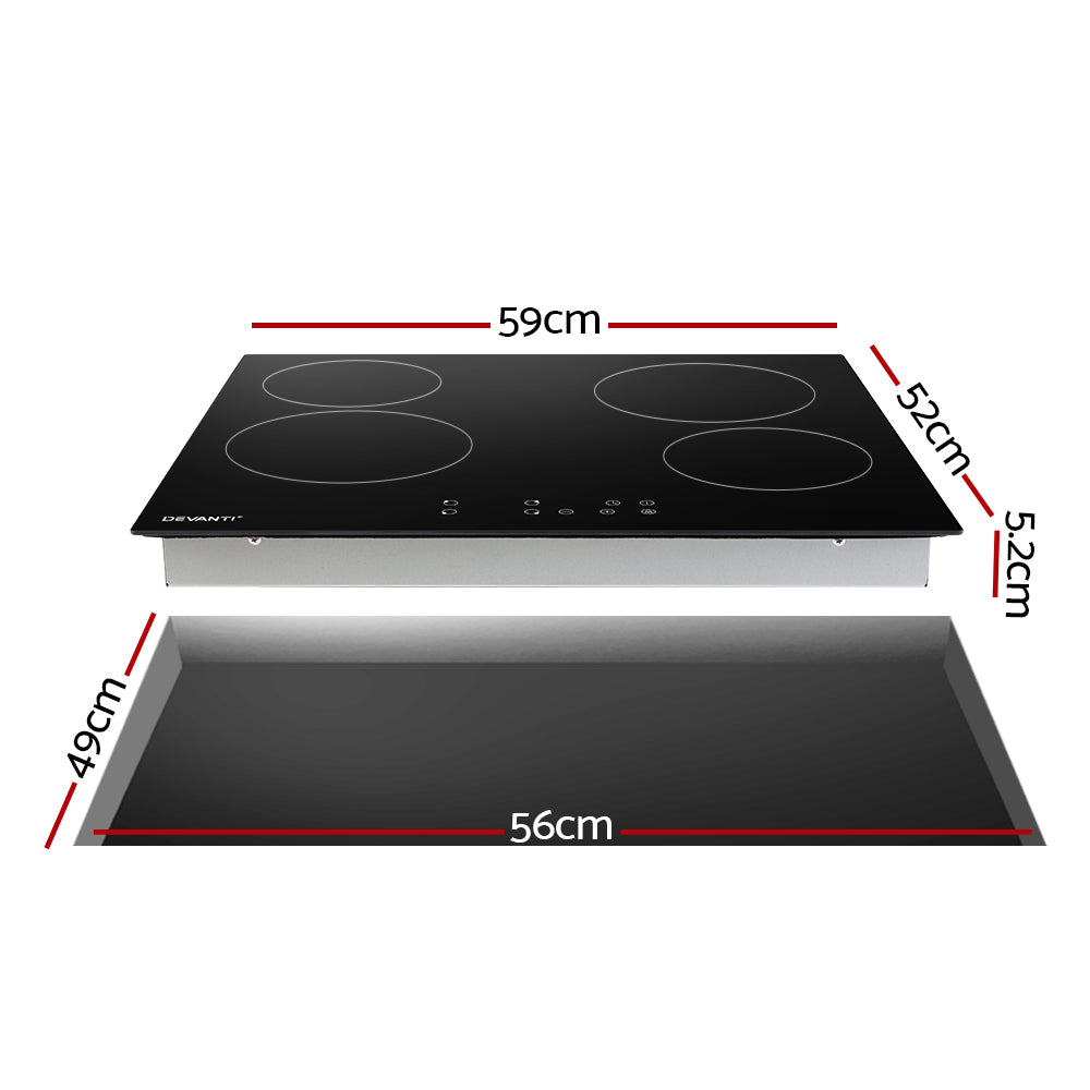 Ceramic Cooktop 60cm Electric Cooker 4 Burner Stove Hob Touch Control