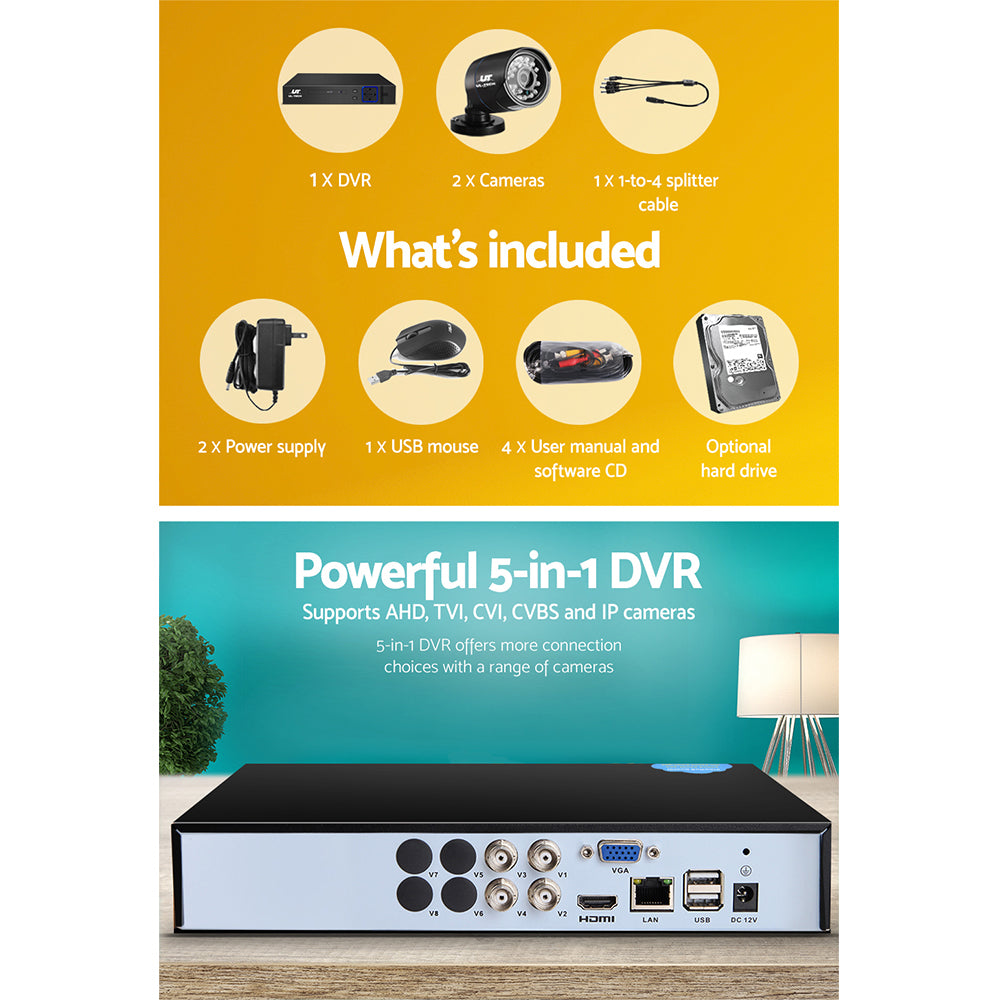 CCTV Security System 4CH DVR 2 Cameras 2TB Hard Drive