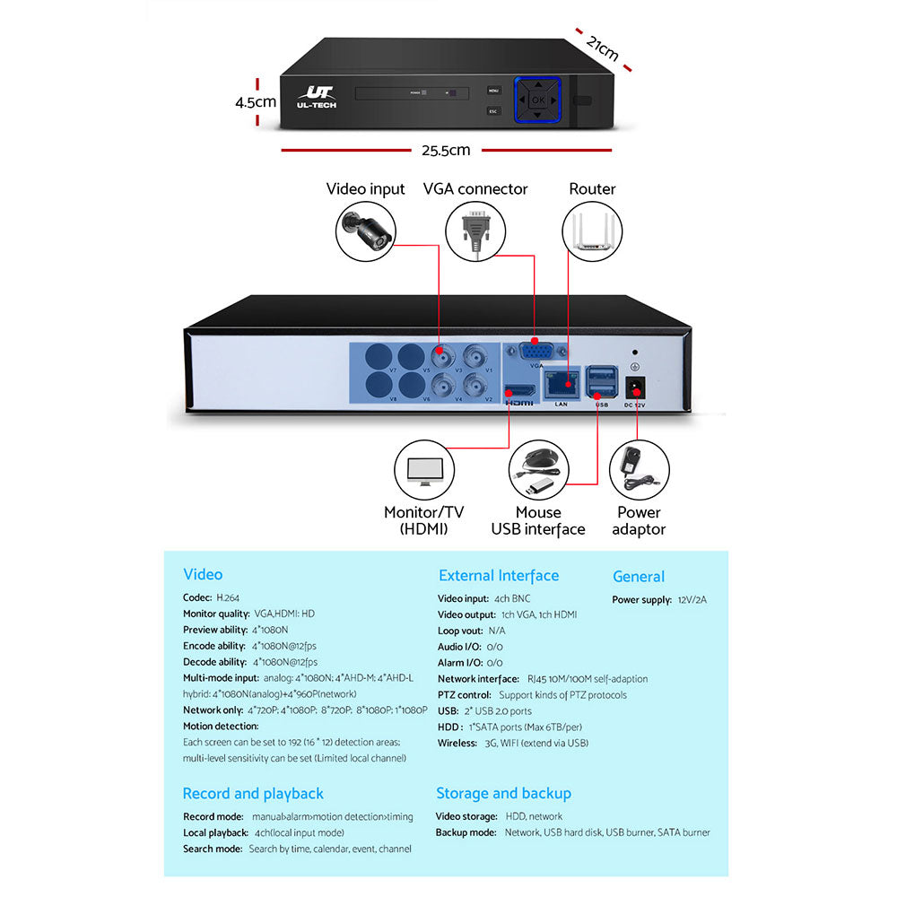 CCTV Security System 4CH DVR 4 Cameras 1080p