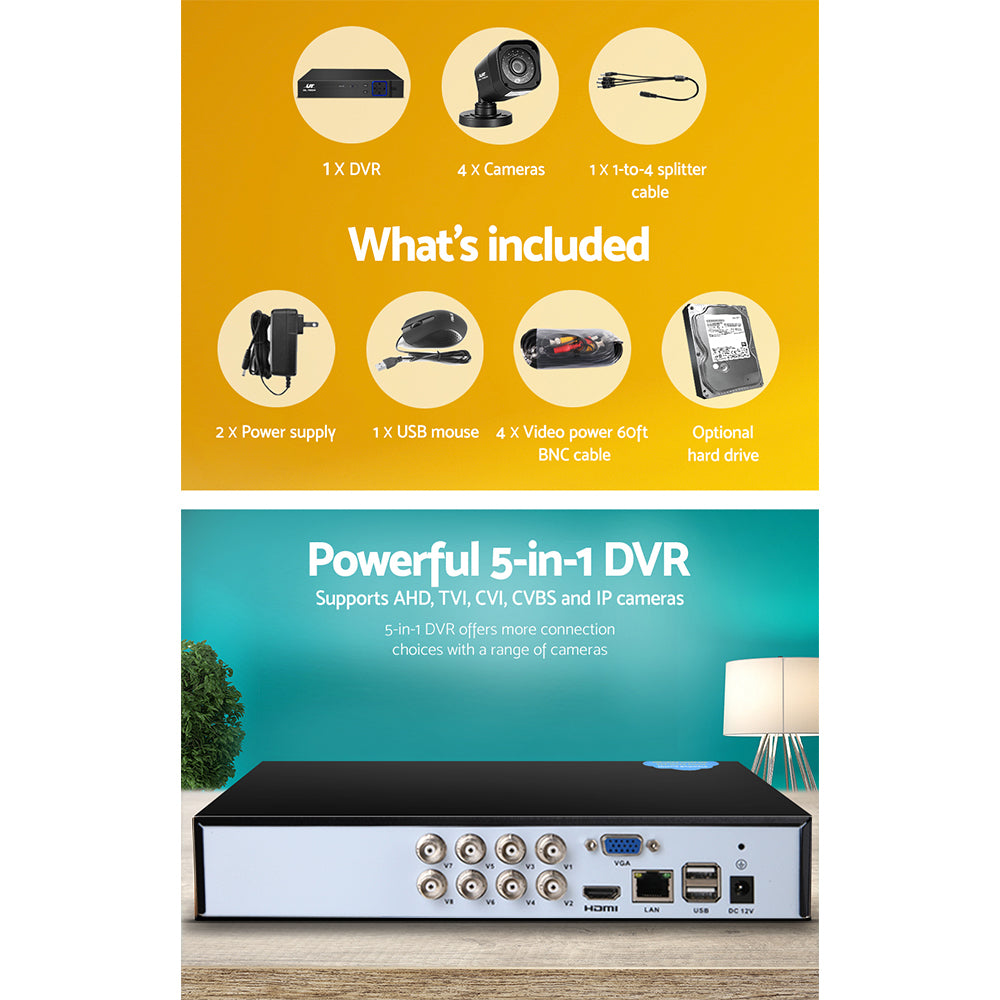 CCTV Security System 8CH DVR 4 Cameras 2TB Hard Drive