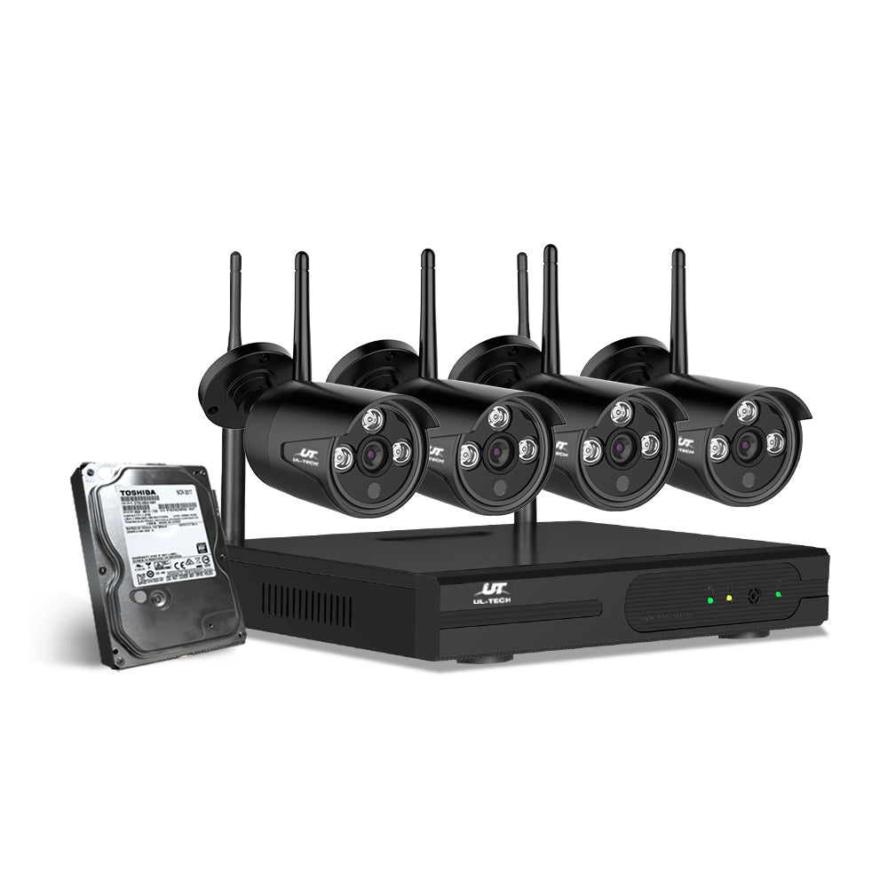 Wireless CCTV Security System 8CH NVR 3MP 4 Bullet Cameras 2TB