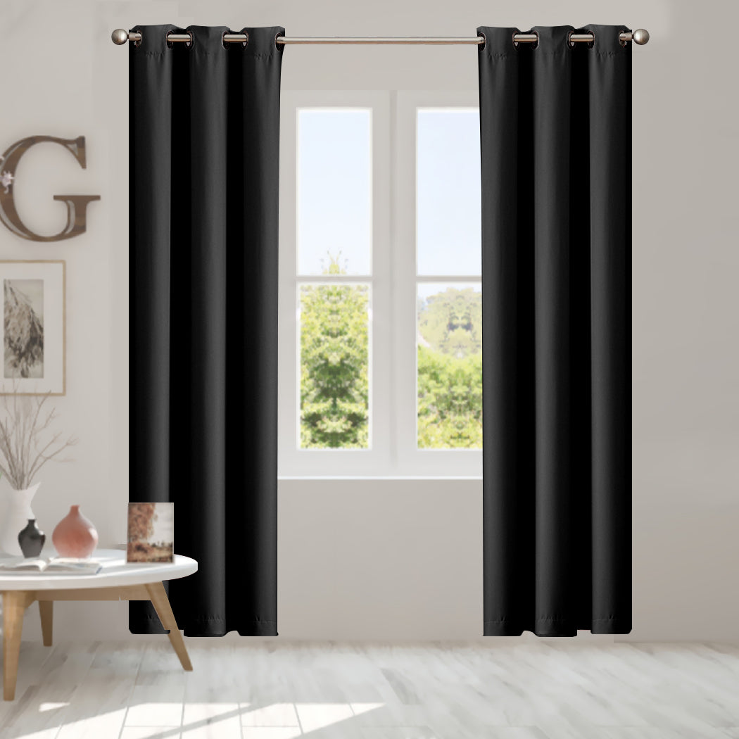 Set of 2 Blackout Curtains Panels 3 Layers Eyelet Room Darkening 13Set Of 2160Cm Black