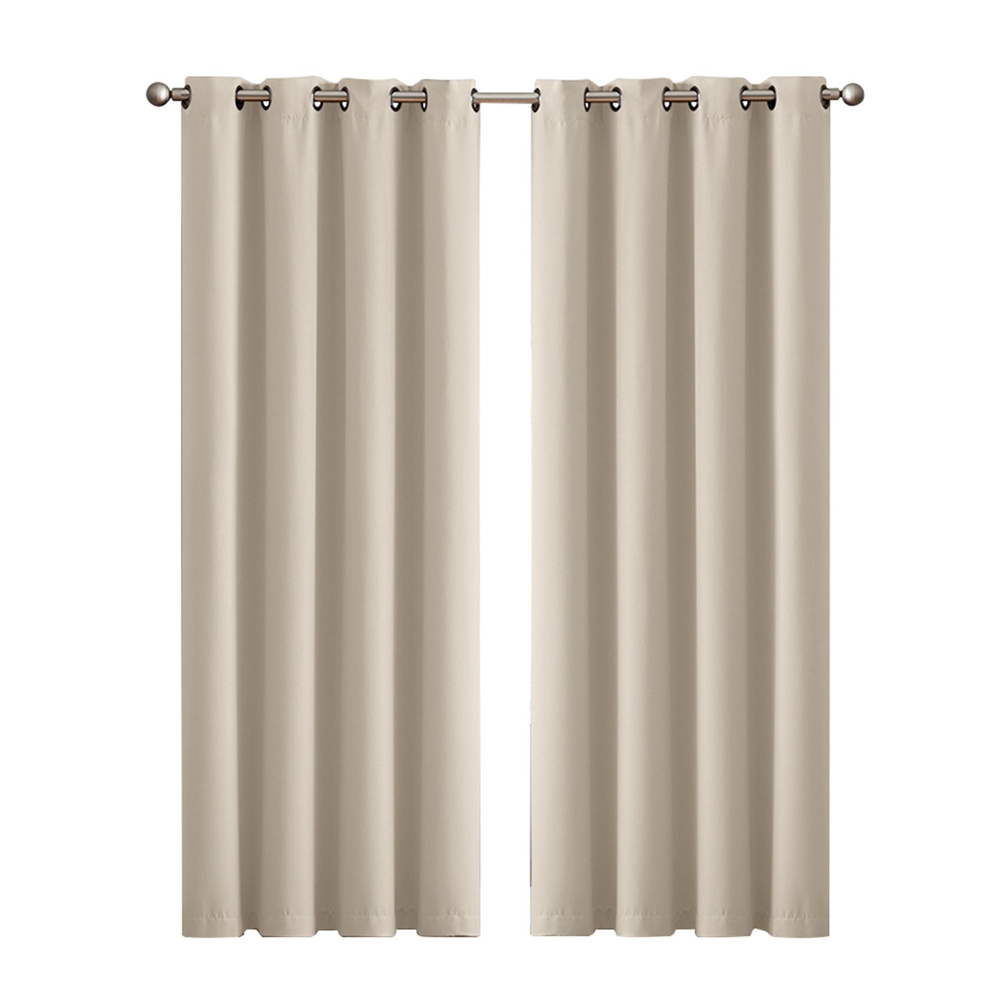 Set of 2 Blockout Curtains Panels 3 Layers Eyelet Room Darkening 140X230Cm Beige
