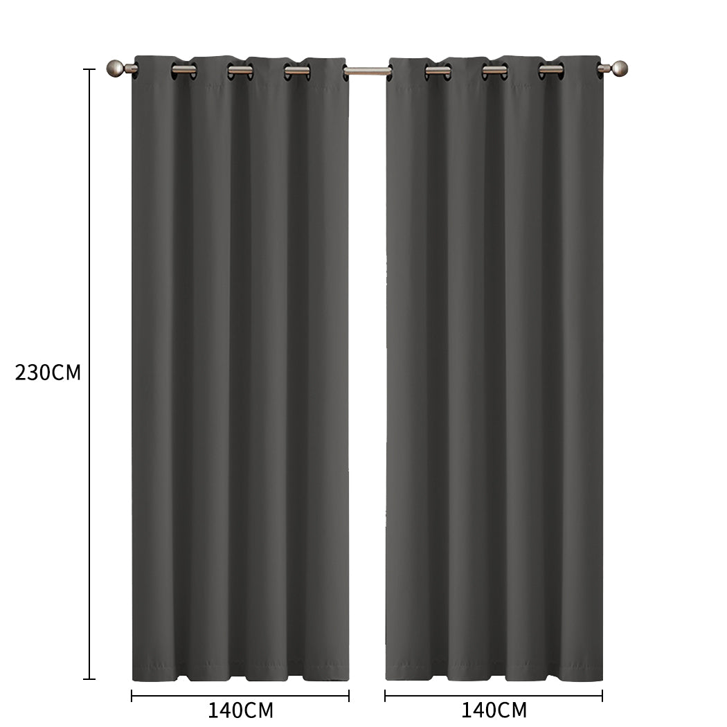 Set of 2 Blockout Curtains Panels 3 Layers Eyelet Room Darkening 140X230Cm Charcoal