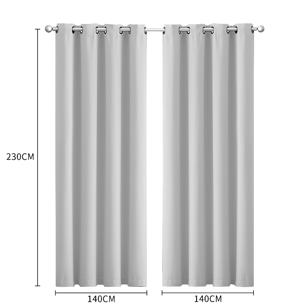 Set Of 2 Blockout Curtains Panels 3 Layers Eyelet Room Darkening 140X230Cm Grey