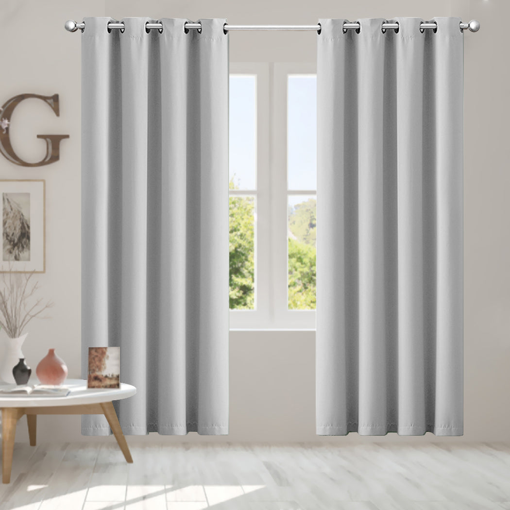 Set Of 2 Blockout Curtains Panels 3 Layers Eyelet Room Darkening 140X230Cm Grey