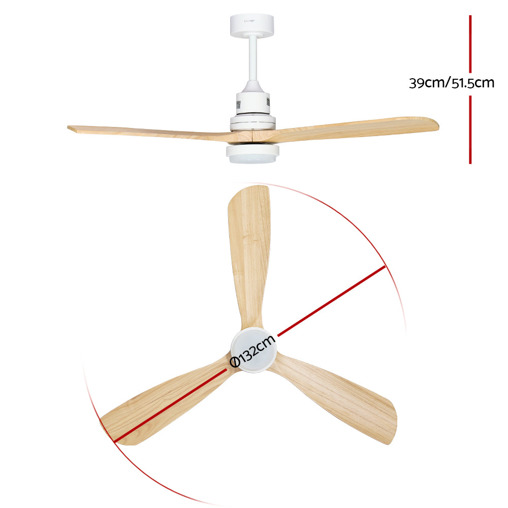 52'' Ceiling Fan LED Light Remote Control Wooden Blades Timer Fans