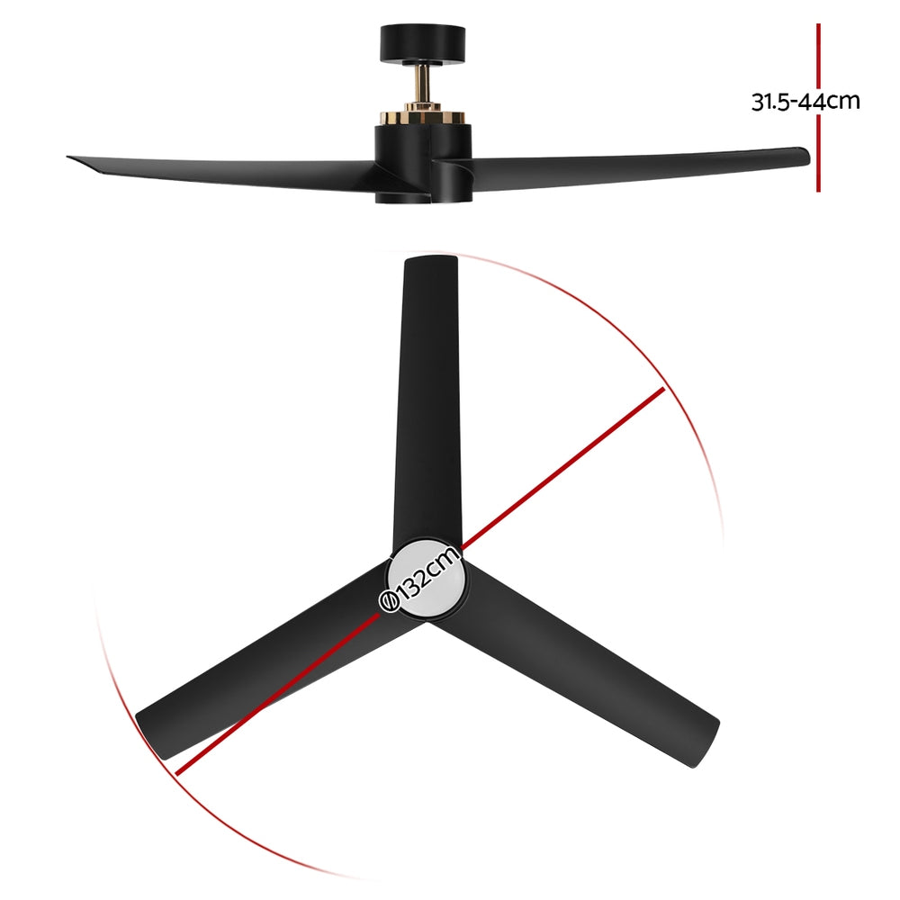 52'' Ceiling Fan DC Motor with Light andRemote - Black