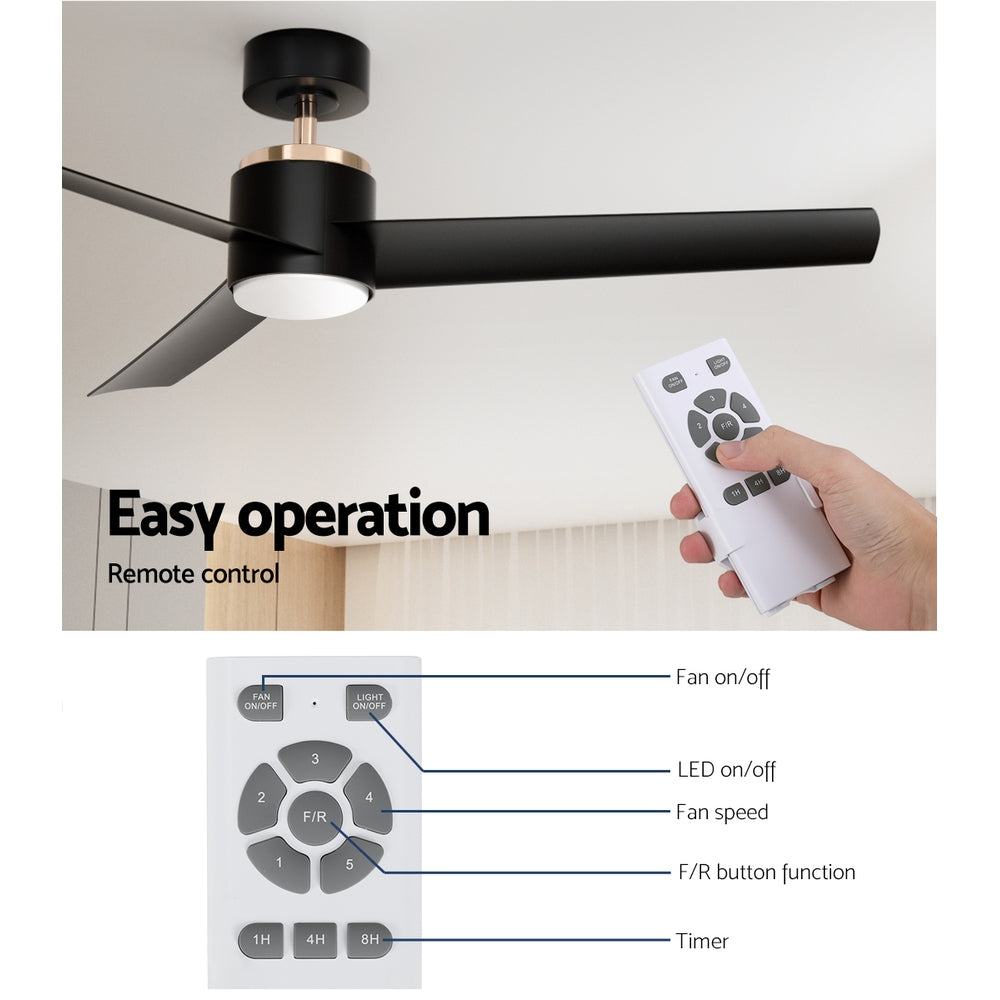 52'' Ceiling Fan DC Motor with Light andRemote - Black